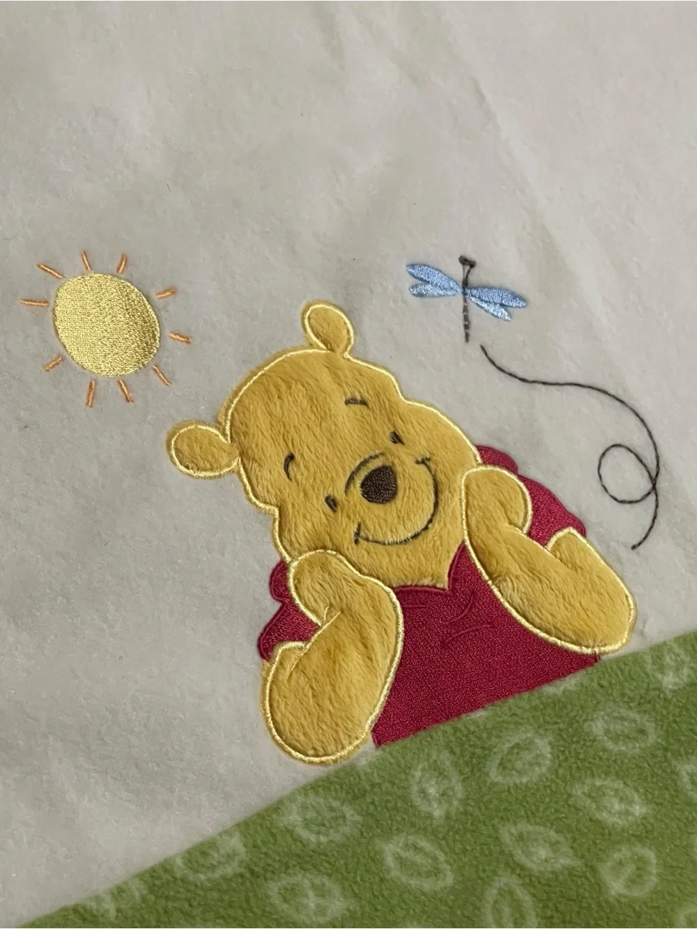 Disney Baby Winnie the Pooh Fleece Blanket Green Leaf Border Brown Trim 30x40